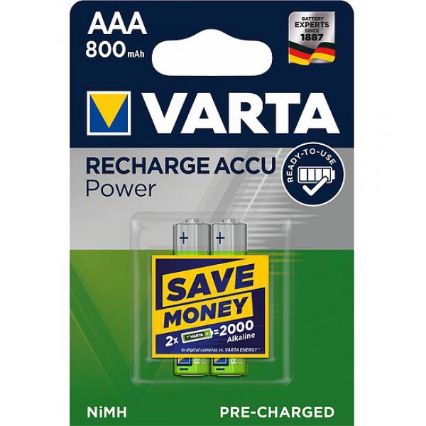 Varta - AAA Micro 800mAh Power 56703 NiMH 1.2V Akku - 2er Packung