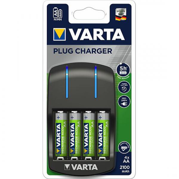 Varta Plug Charger Ladegeräte 57647 für Ni-MH Akkus inkl . 4 x 2100mAh AA